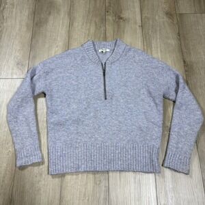 Madewell York Sweater XS Alpaca Wool Acrylic Half-Zip Pullover Grey Stretch